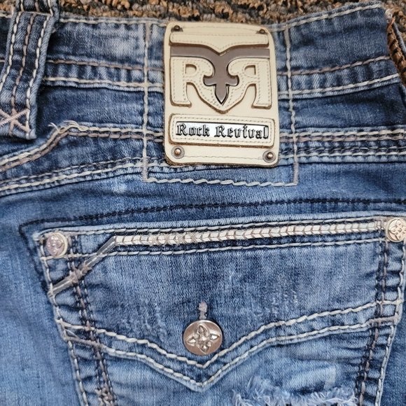 Rock Revival Scarab Boot Distressed Jeans Size 38